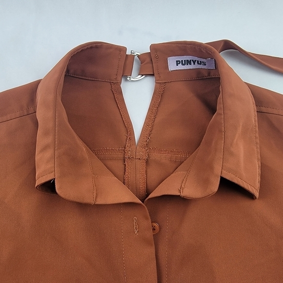 NWOT Punyus Japanese Streetwear extreme oversized burnt orange button down top - Picture 3 of 7
